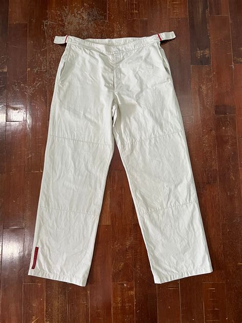 prada velcro logo pants|Vintage Prada Linea Rossa Velcro Strap Tech Pants.